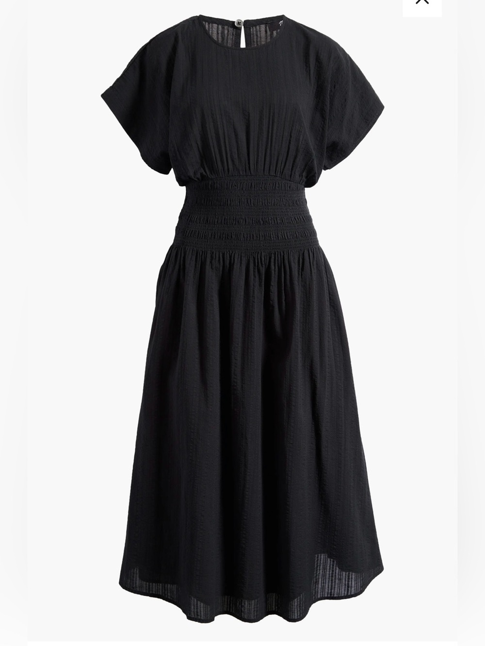 Madewell Black Smocked-Waist Seersucker Midi Dress XL